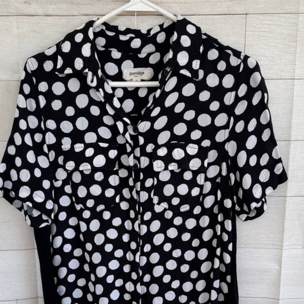 Anthropologie Porridge Black and White Polka Dot Blouse size Small